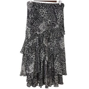 Lauren Ralph Lauren Silk Black Beige Skirt‎ Flowy Dark Fairy Tiered Vintage Sz M